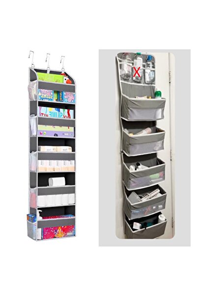 Flippy Hanging Door Organizer, Nylon & Mesh, 5+10 Pockets, 140x39x17 cm, Gray