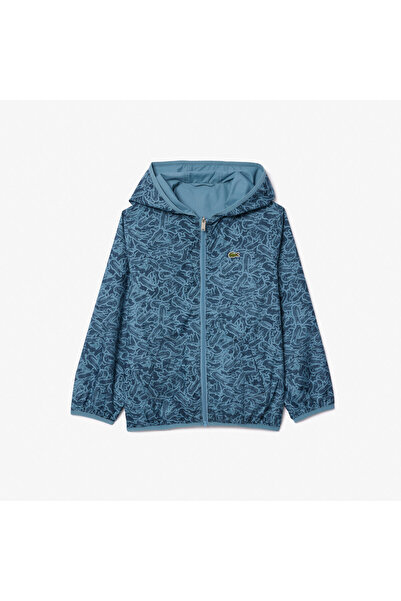 Lacoste Çocuk Kapüşonlu Baskılı Mavi Ceket