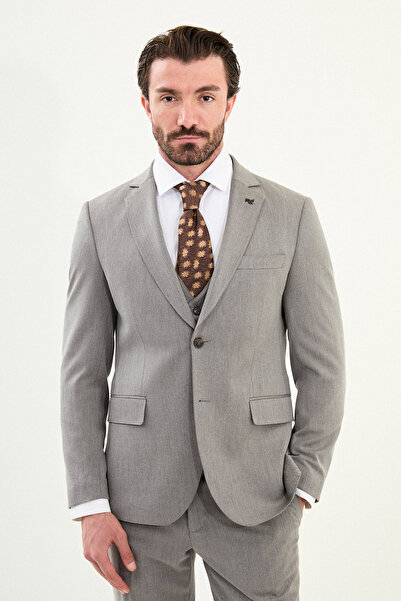 Mcr Düz Slim Fit Mono Yaka Klasik Yün Erkek Takım Elbise Gri - 45418.25K