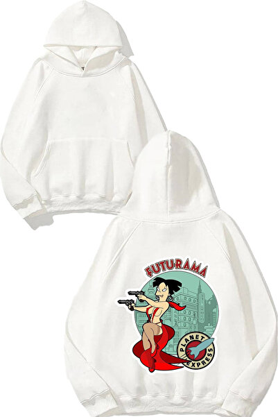 THEWERT Hanorac alb cu glugă cu imprimeu în spate Futurama Design