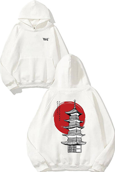 THEWERT Φούτερ με στάμπα με 2 σχέδια στην πλάτη, λευκό με κουκούλα