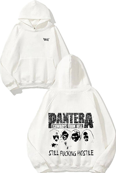 THEWERT Λευκό φούτερ με κουκούλα με στάμπα στην πλάτη Pantera Rock 2 Design