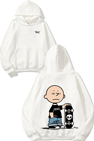 THEWERT Skyboard Boy Design Back Printed White Hooded Sweatshirt