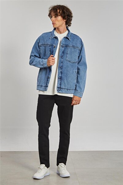 BARRELS AND OIL Regular Fit Denim Erkek Ceket - Mavi Kar Y.