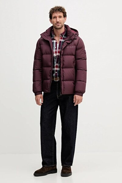 Tommy Hilfiger Erkek Normal Kalıp Kapitone Desenli Kuş Tüyü Dolgulu Isı Yalıtımlı Kapüşonlu Bordo Mont MW0MW40613-X