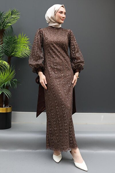 giz astore İnci Tesettür Abiye Kahve