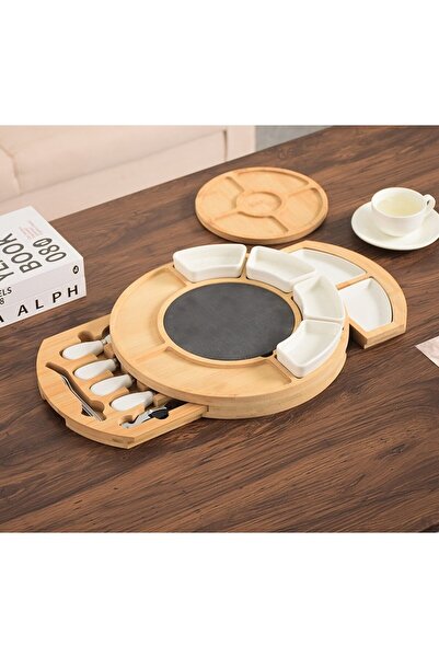 Flippy Festive Wooden Serving Platter for Cheeses & Appetizers, 18 Pieces, Brown