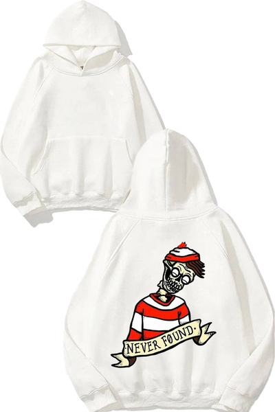 THEWERT Hanorac alb cu glugă cu imprimeu pe spate cu design Never Found