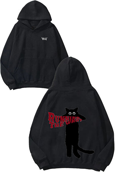 THEWERT Hanorac negru cu glugă cu imprimeu pe spate Running The What Design