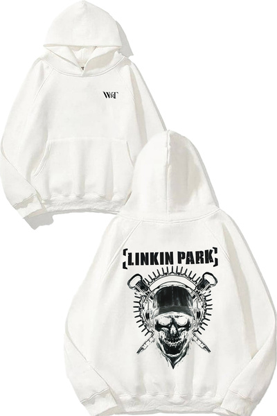 THEWERT Linkin Park Design Back Printed White Hooded Sweatshirt