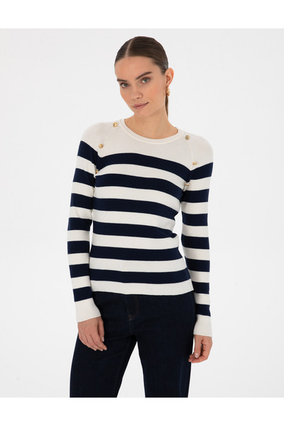 Pierre Cardin Ecru Slim Fit Button Detailed Sweater 50316300-Vr019