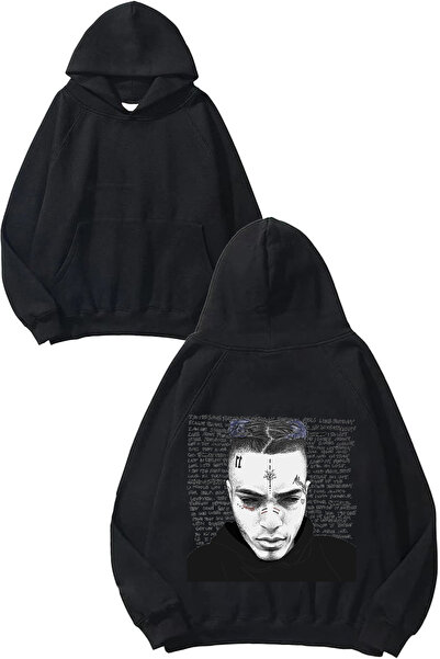 THEWERT Hanorac negru cu glugă cu imprimeu pe spate Xxxtentacion 8 Design