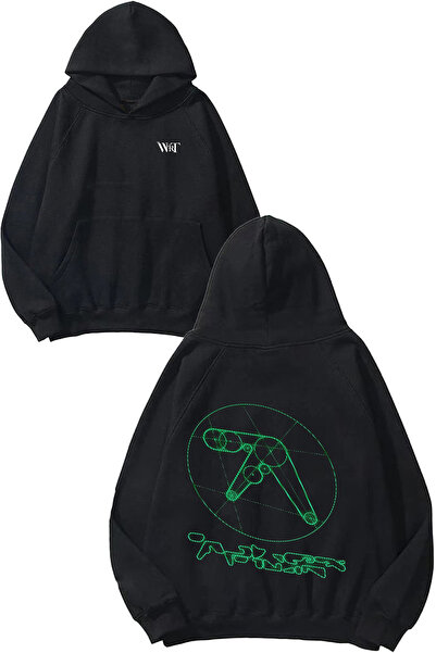 THEWERT Hanorac negru cu glugă cu imprimeu pe spate Aphex Twin 2 Design
