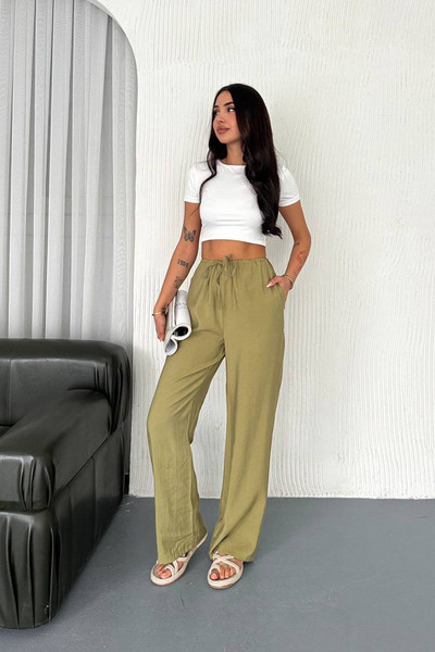 CİDDE Women's Modal Flowy Fabric Wide Leg Summer Trousers Beige