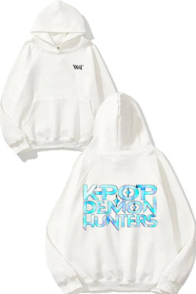 THEWERT Hanorac alb cu glugă cu design KPop Demon Hunters 3 imprimat pe spate