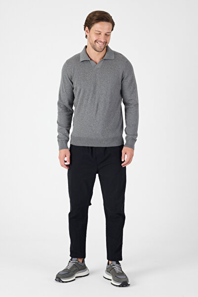 hateko Pulover gri pentru bărbați, 100% bumbac, cu gât polo, fără nasturi