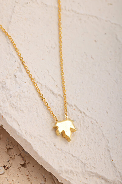 Lucente Jewellery Luxury Serisi Işıklı Hediye Kutulu 925 Ayar Altın Gümüş Kaplama Çınar Yaprağı Kolye