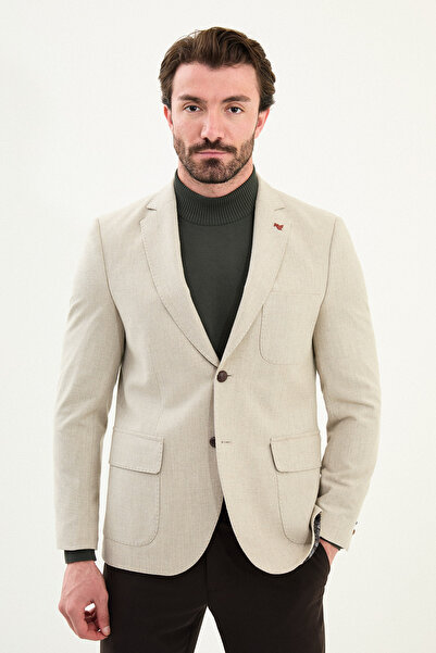 Mcr Straight Slim Fit Bag Pocket Mono Collar Wool Men's Jacket Beige - 41470.25K