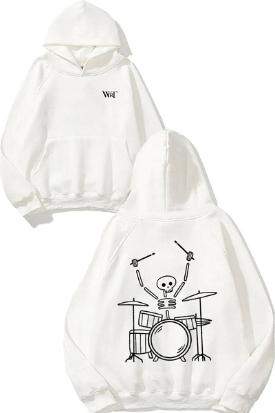 THEWERT Hanorac alb cu glugă cu imprimeu cu design de tobă