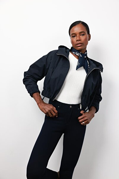 5in1Canpolat Navy Blue Hooded Bomber Jacket 5089