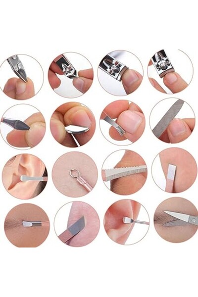 Flippy 16-Piece Cosmetic Care Set for Manicure, Pedicure and Face with Faux Leather Organizer Bag, P