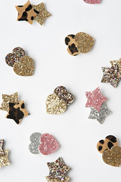 Banamio Set of 2 Heart Shaped Glitter Buckles (Leopard-Gold)