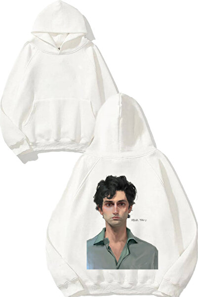 THEWERT Hanorac alb cu glugă cu imprimeu pe spate You 4 Design