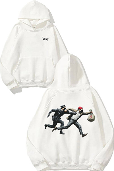 THEWERT سويت شيرت أبيض بقلنسوة مطبوع عليه تصميم Thief Design Back