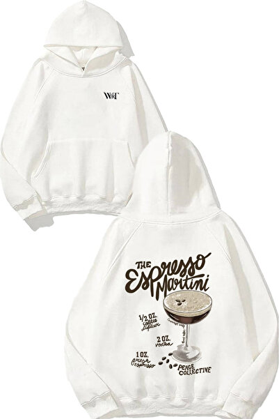 THEWERT Hanorac alb cu glugă cu imprimeu la spate Espresso Martini 3 Design