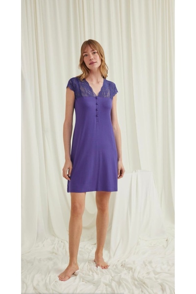 NightLove فستان نوم موناميس بياقة دانتيل وأزرار أمامية 18575