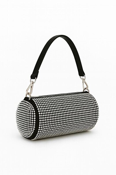 RumyaCollection Women's Stone Cylinder Evening Bag Evening Dress Hand Bag Silver Gray