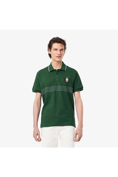 Lacoste Erkek Classic Fit Çizgili Yeşil Polo