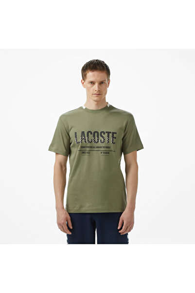 Lacoste Erkek Slim Fit Bisiklet Yaka Baskılı Haki Modal Karışımlı T-Shirt