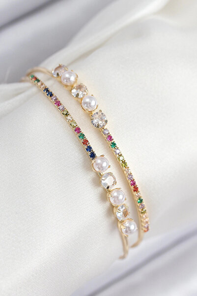 Belle Fusion سوار نسائي من الفضة الإسترليني مطلي بالذهب مرصع بحجر الزركون وال...