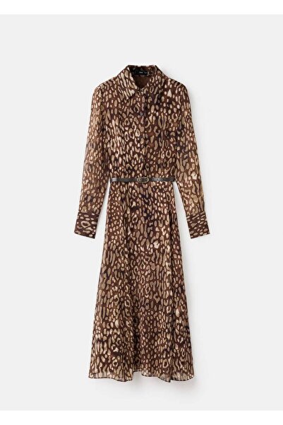 MANGO Woman Leopar desenli kemerli gömlek elbise