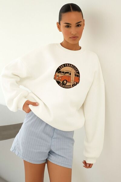 E-ROMA Hanorac unisex din bumbac pieptănat cu 3 fire, cu imprimeu SAN FRANCISCO