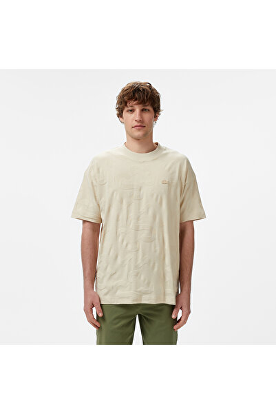 Lacoste Erkek Bisiklet Yaka Desenli Bej T-Shirt