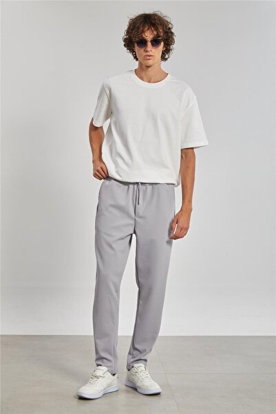 BARRELS AND OIL Regular fit men's trousers with tie waist - light grey