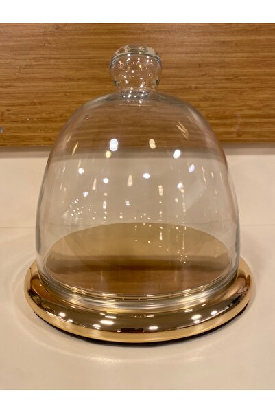 PLUS HOME Paste and Cake Blowing Glass Cover Bell Jar and Brass Gold Stand Diameter 21 cm
