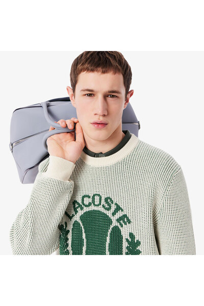 Lacoste Erkek Classic Fit Bisiklet Yaka Desenli Krem Kazak