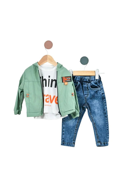 Mamboo Modern Casual Set for Baby Boy with Green Waterproof Jacket