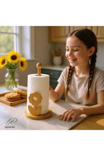 Ar Armese Bamboo Paper Roll Towel Holder Napkin Holder Natural, Stylish and Durable Daisy Paper Towel Holder Square