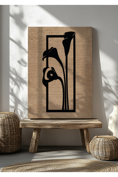 visdora Tablou decorativ cu motiv floral boem din lemn, tăiat cu laser, pe țe...