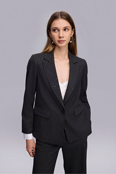 Naramaxx Kolucu Detaylı Klasik Çizgili Parıltılı Ceket