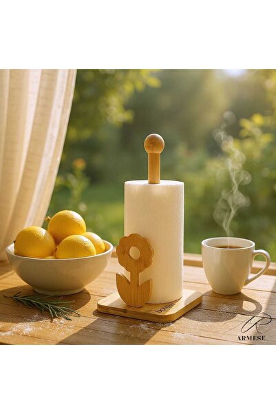 Ar Armese Bamboo Paper Roll Towel Holder Napkin Holder Natural, Stylish and Durable Daisy Paper Towel Holder Square