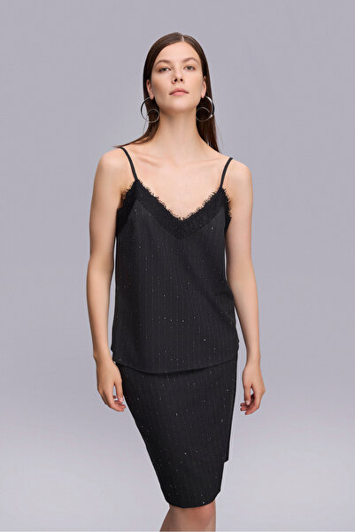 Naramaxx Yakası Dantelli Askılı Çizgili Bluz