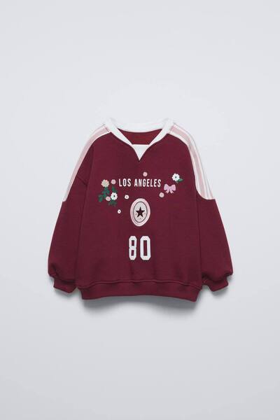 anonim Laciel Paris Girls' Cotton Burgundy Los Angeles Printed Floral Pattern Oversize Tracksuit Set