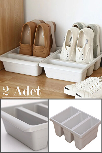 teknotrust Kahverengi 2'li Dikey Ayakkabılık, 3 Bölmeli Terlik Düzenleyici Set