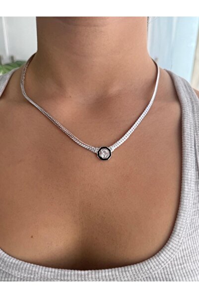 GİS JEWELRY Serenay Serisi Moda Elegant Siyah Mineli Vip Çelik Kolye