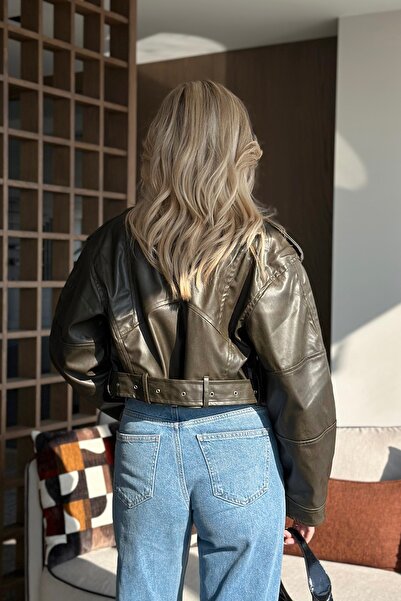 Laluvia Khaki bunda z patinované kůže - 7132